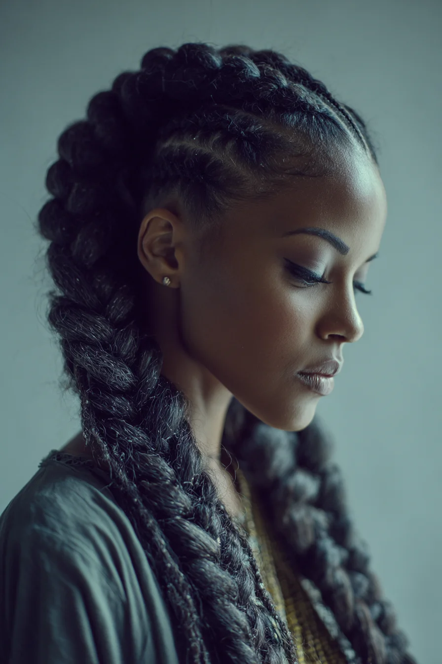 Chunky Feed‑In Cornrows with Jumbo Braids – Protective Style for Textured Hair