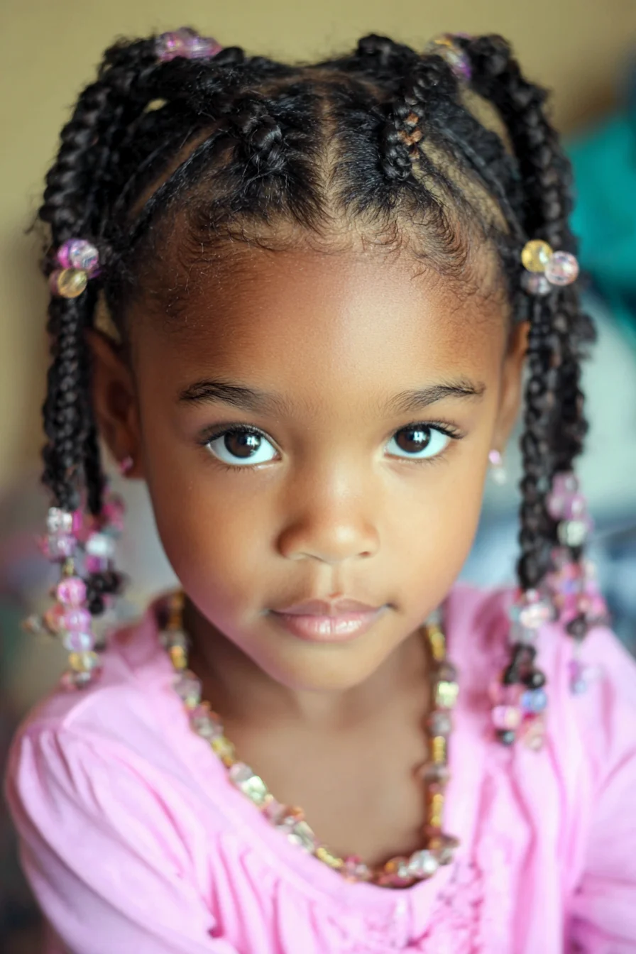 Cornrow Braided Ponytails with Beaded Ends — Kids Protective Style
