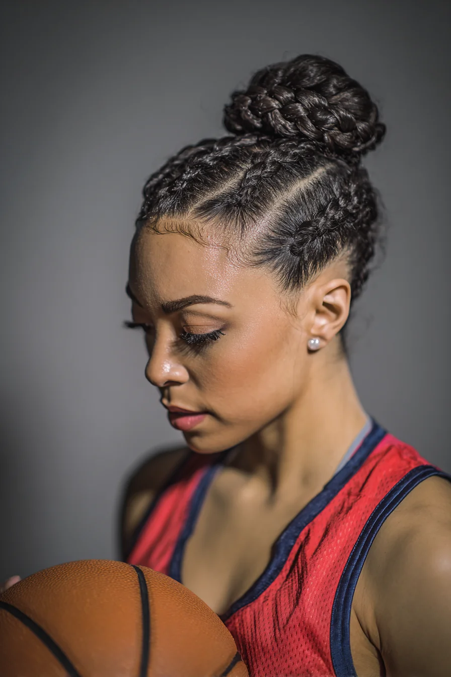 Cornrow Feed-In Braided Top Knot — Protective Braided Bun