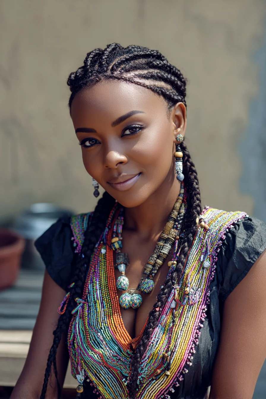 Cornrow-to-Feed-In Braids with Beaded Ends — Protective Style for Type 3–4 Hair