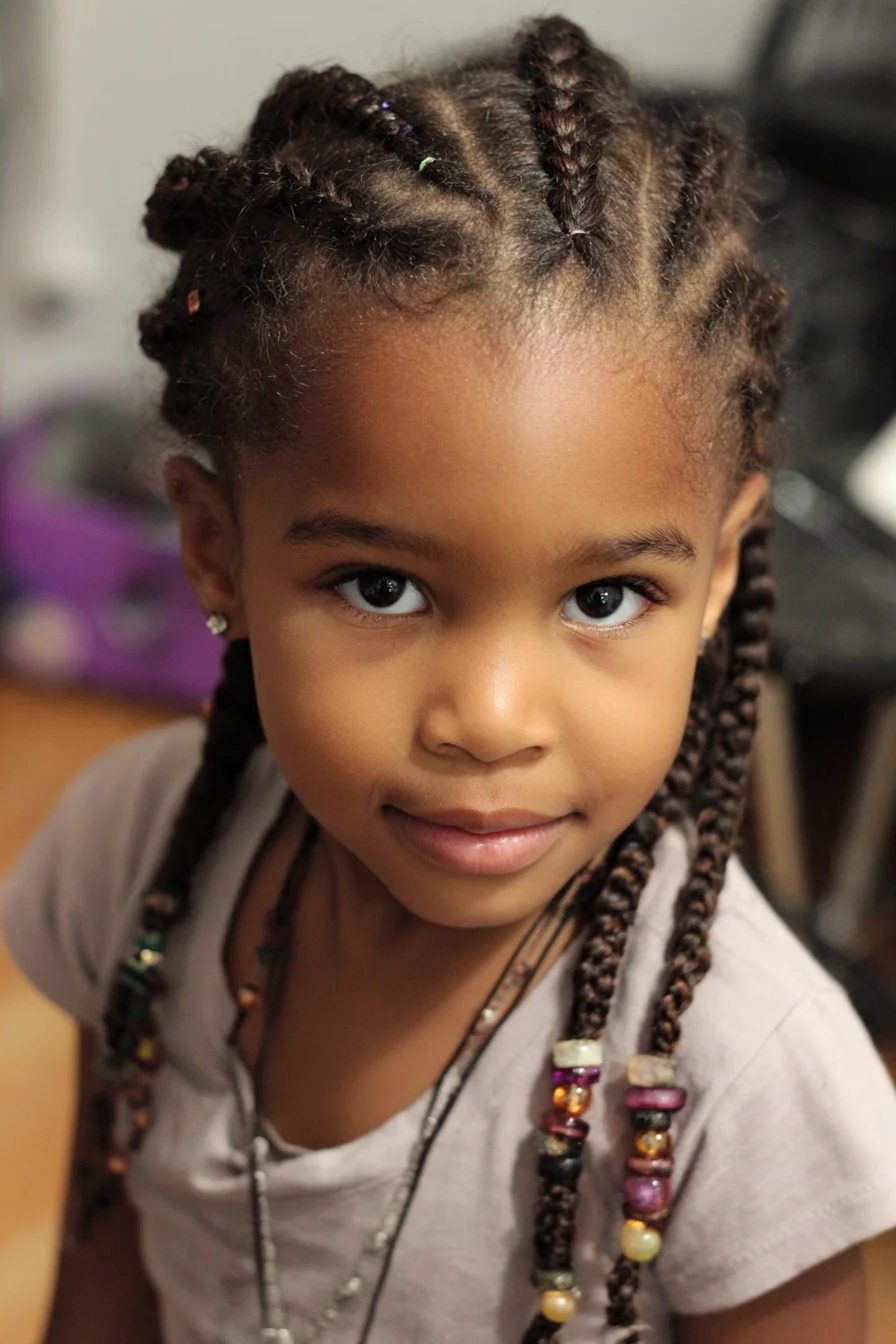 Cornrow-to-Single Braids with Beaded Ends — Protective Style for Natural Hair