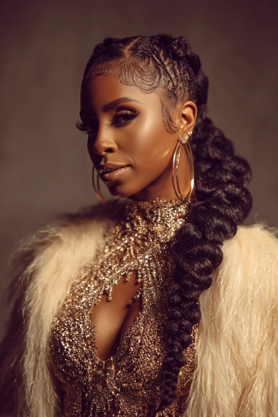 Cornrowed Roots to Chunky Feed‑In Braid with Laid Baby Hairs