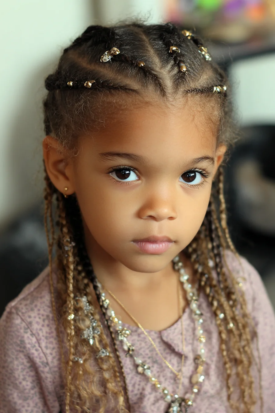 Cornrowed Top with Long Beaded Micro Braids