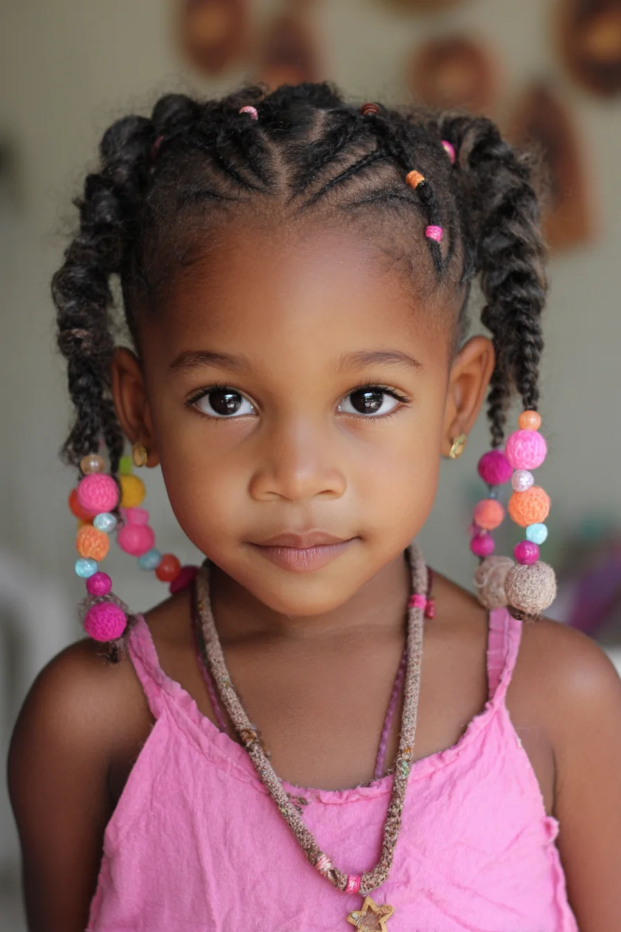 Cornrows into Chunky Two-Strand Braids with Colorful Beaded Ends