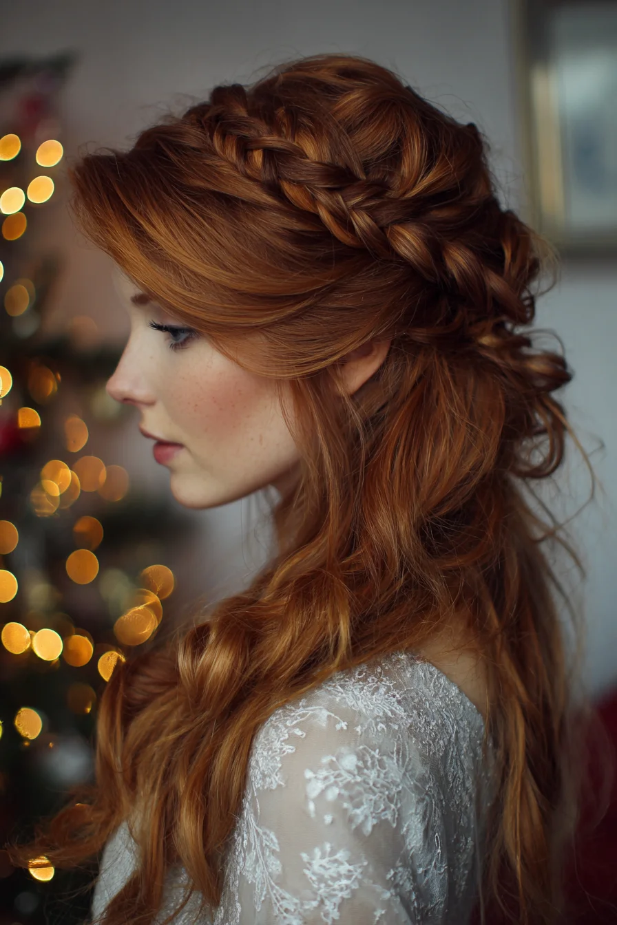 Crown Braid Half-Up with Loose Waves — Ideal for Long, Wavy Hair