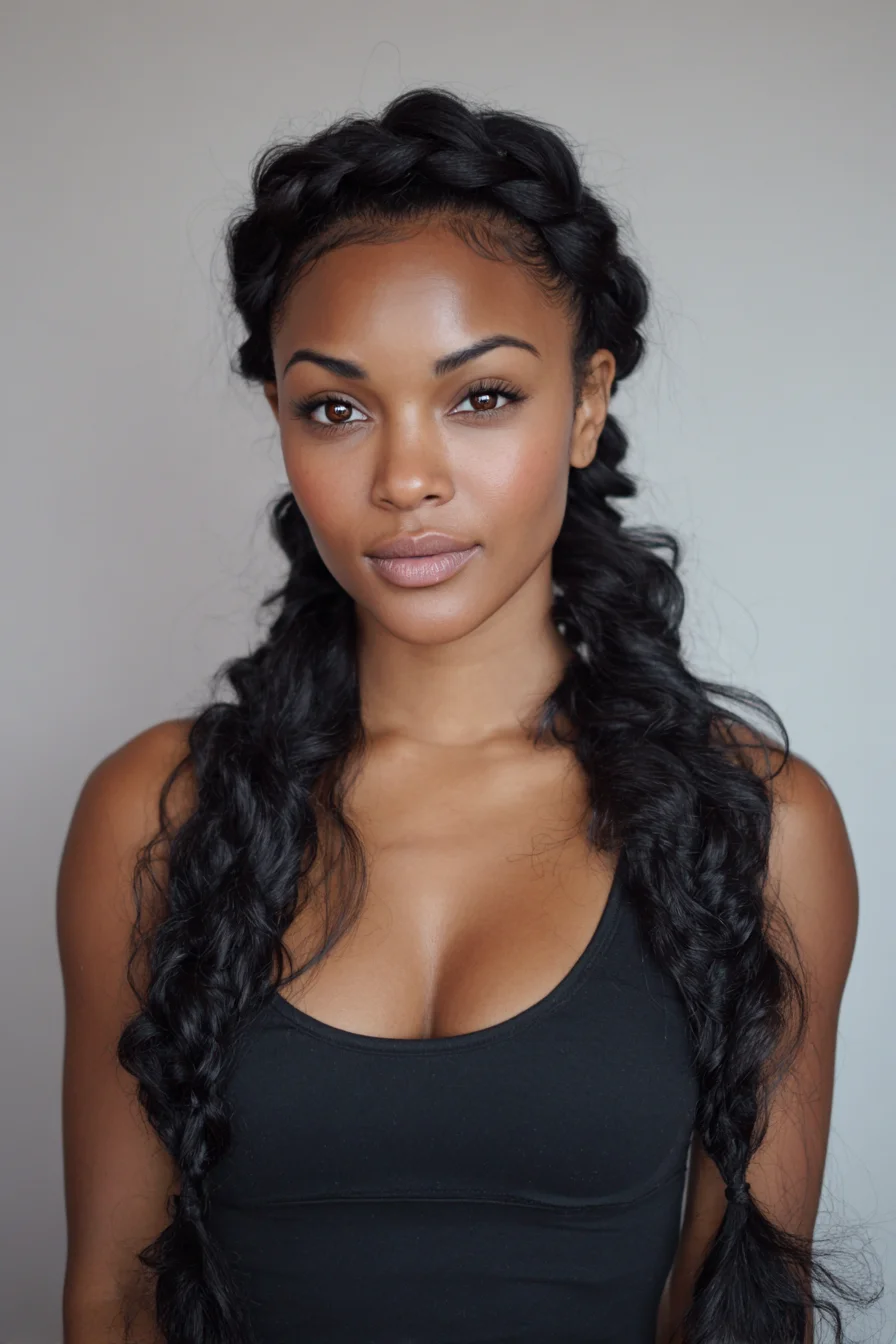 Crown Halo with Textured Double Braids — Braided Crown for Curly Hair
