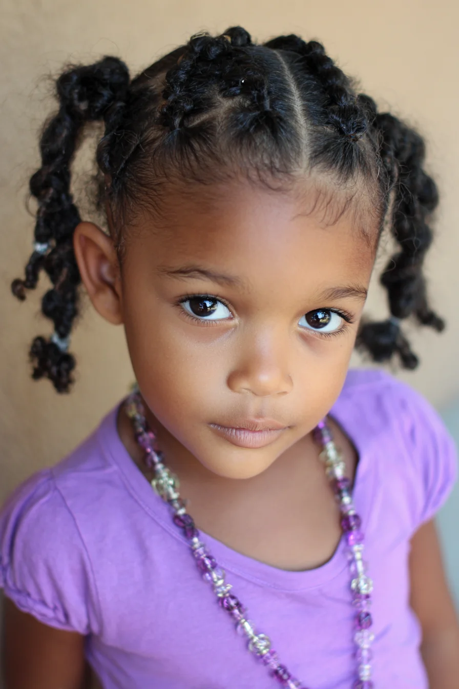 Defined Cornrow Sections with Twisted Pony Puffs — Protective Style for Coily Hair