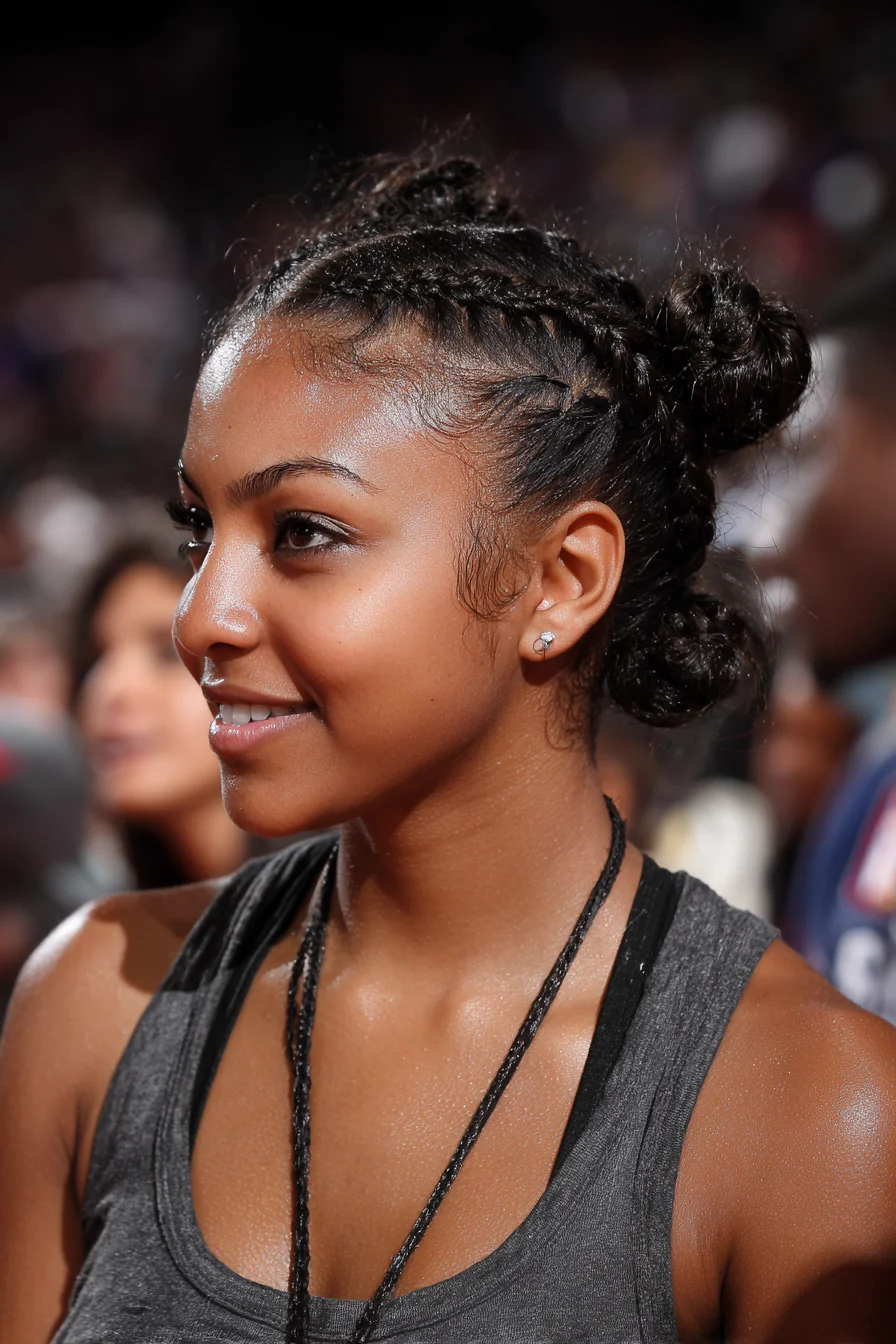 Double Braided Space Buns with Sleek Cornrowed Sides