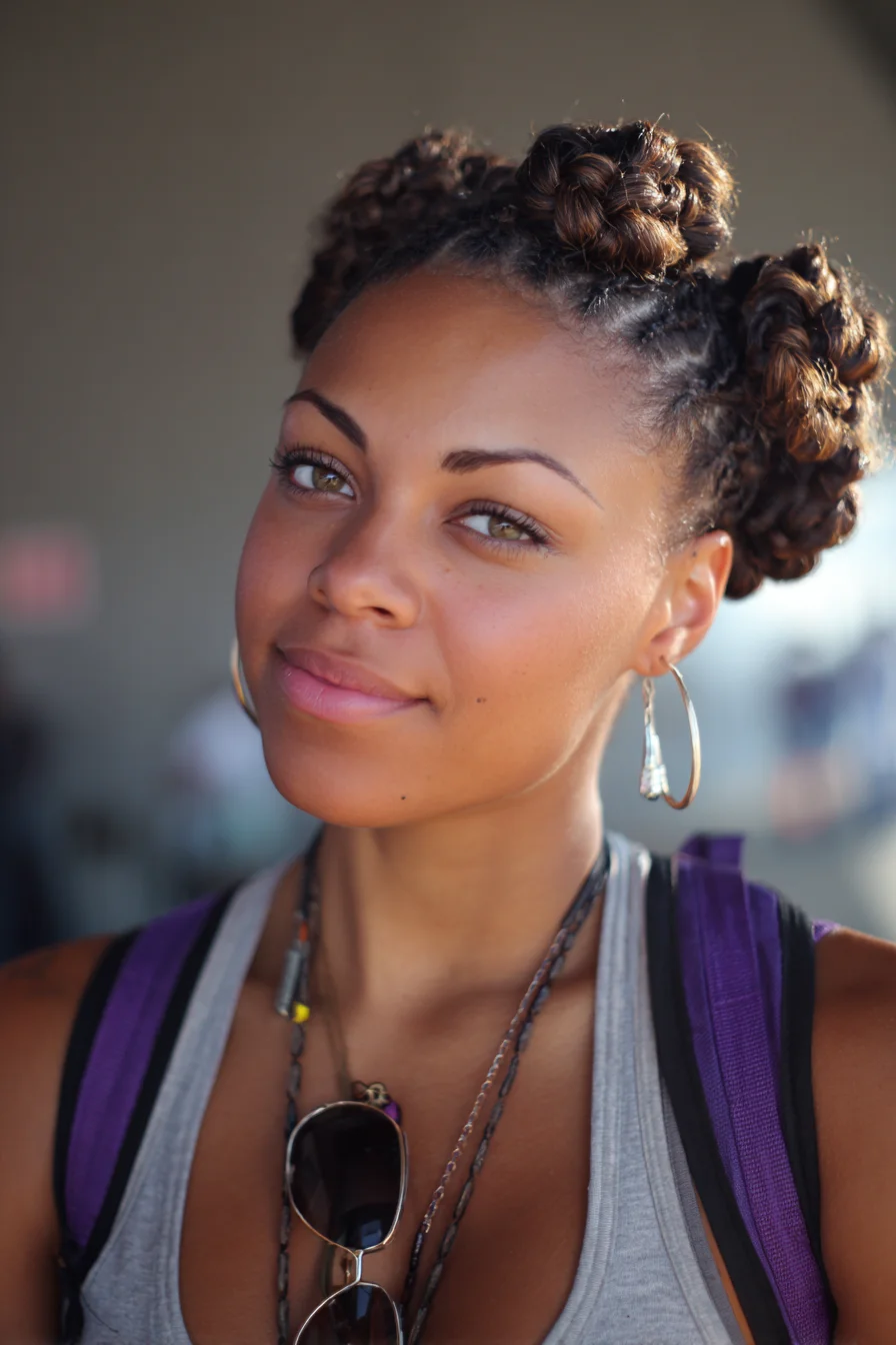 Double Braided Twisted Buns (Braided Space Buns) for Curly & Coily Hair