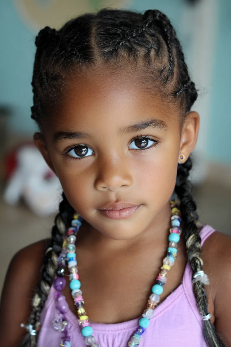 Double Cornrows with Beads — Protective Braids for Natural Kids Hair