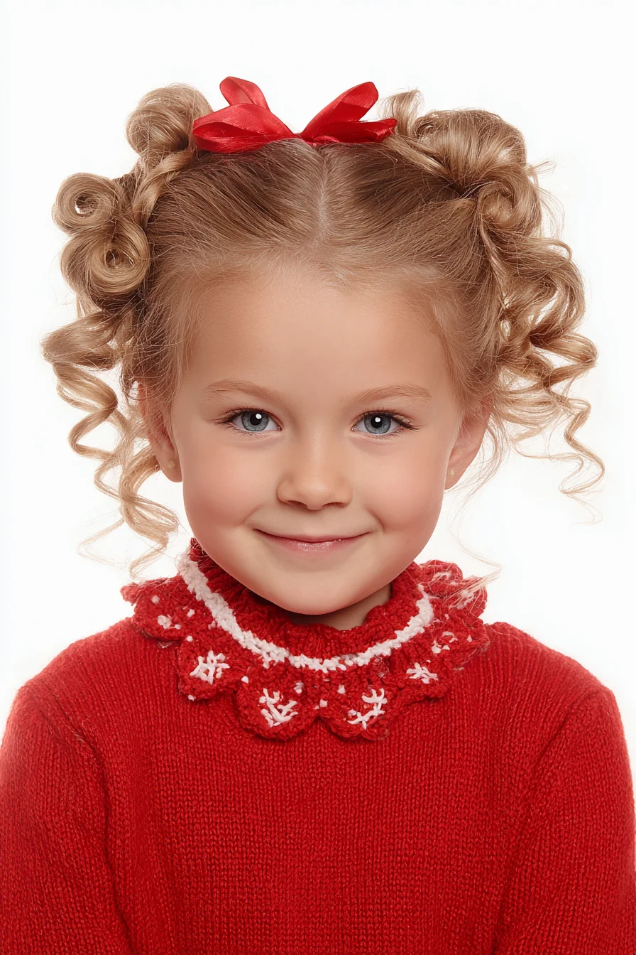 Double Curly Pigtails with Ribbon — Ringlet Curls for Fine to Medium Hair