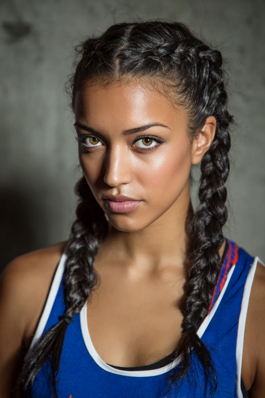 Double Dutch (Boxer) Braids — Tight Center-Part Two-Braid Style