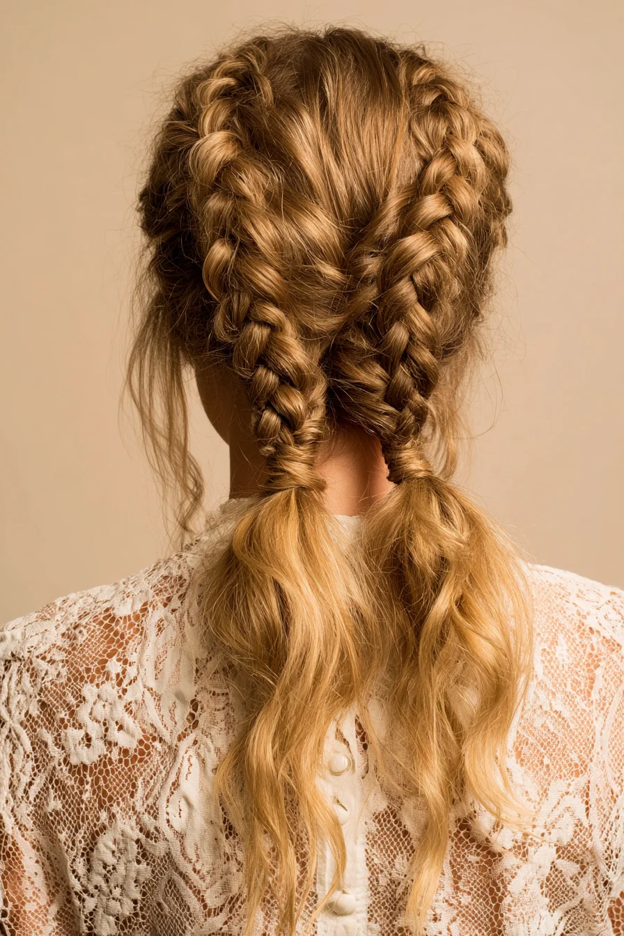 ## Double Dutch Braids into Low Textured Ponytails — Braided Half-to-Long Hair Style