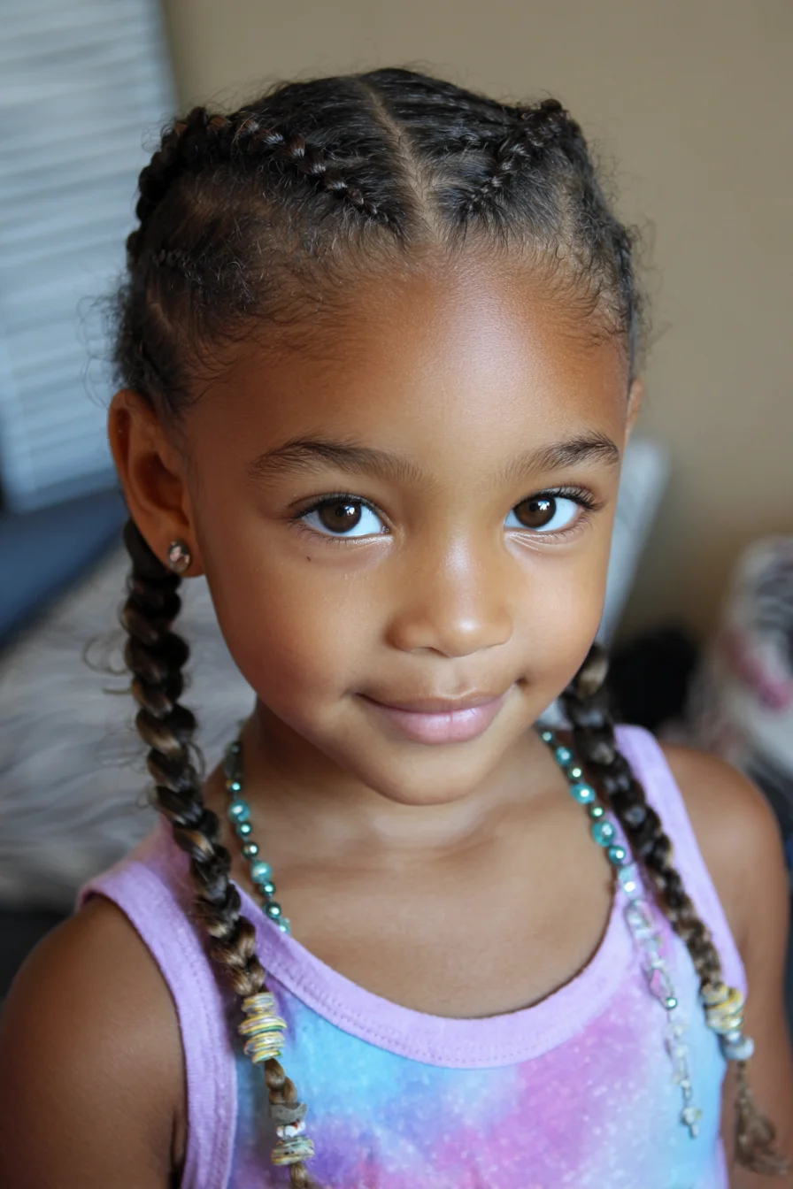Double Dutch Braids with Beaded Ends — Kids Protective Style