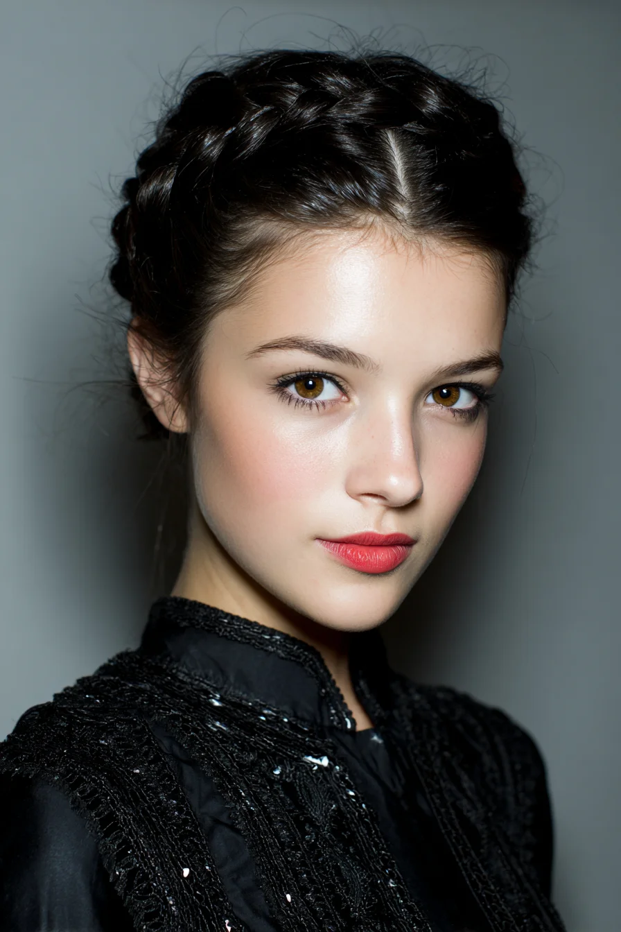 Double Dutch Crown Braid Updo — Sleek Braided Halo for Medium to Thick Hair