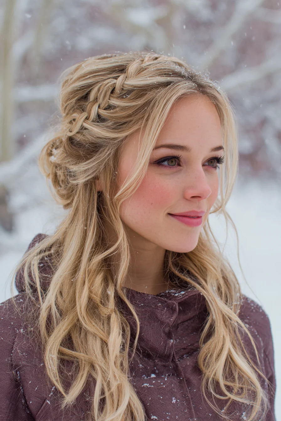 Half-Up Braided Crown with Loose Waves — Boho Romantic Hairstyle
