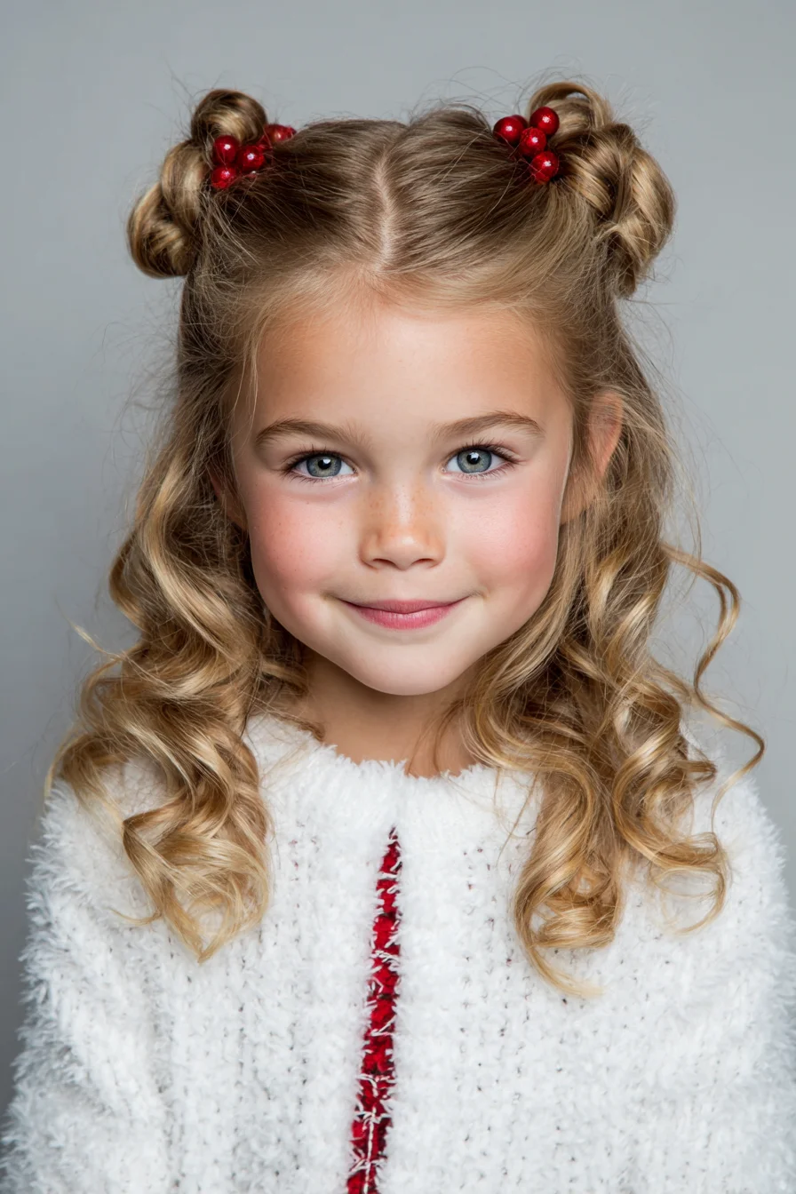 Half‑Up Double Mini Buns with Loose Curls — Kid-Friendly Curly Style