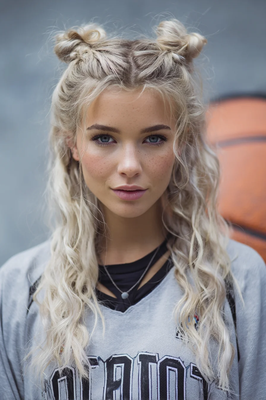 Half-Up Double Space Buns with Textured Beach Waves