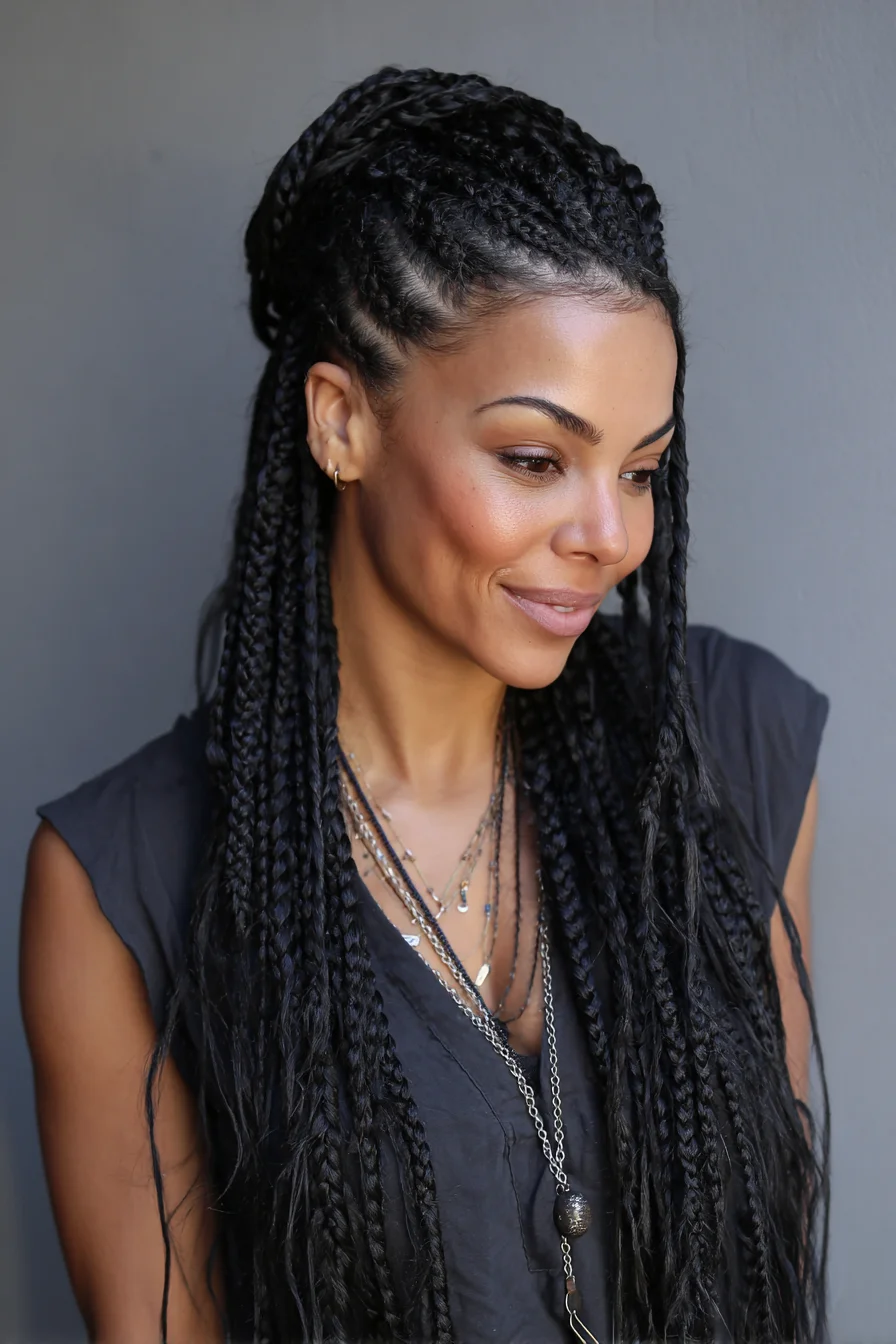 Half-Up Feed-In Box Braids — Long Micro/Medium Box Braid Style