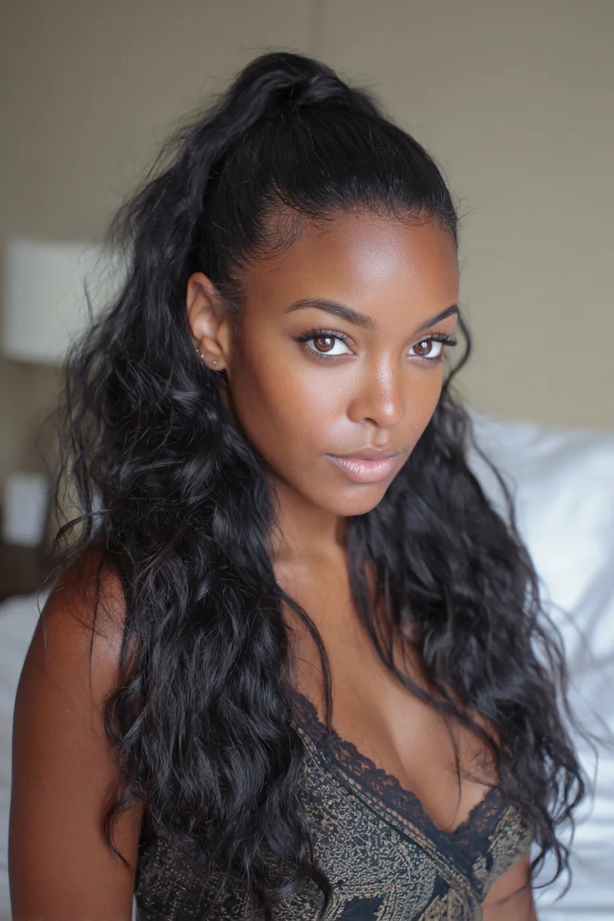 Half-Up High Pony with Loose Beachy Waves — Ideal for Wavy/Curly Hair