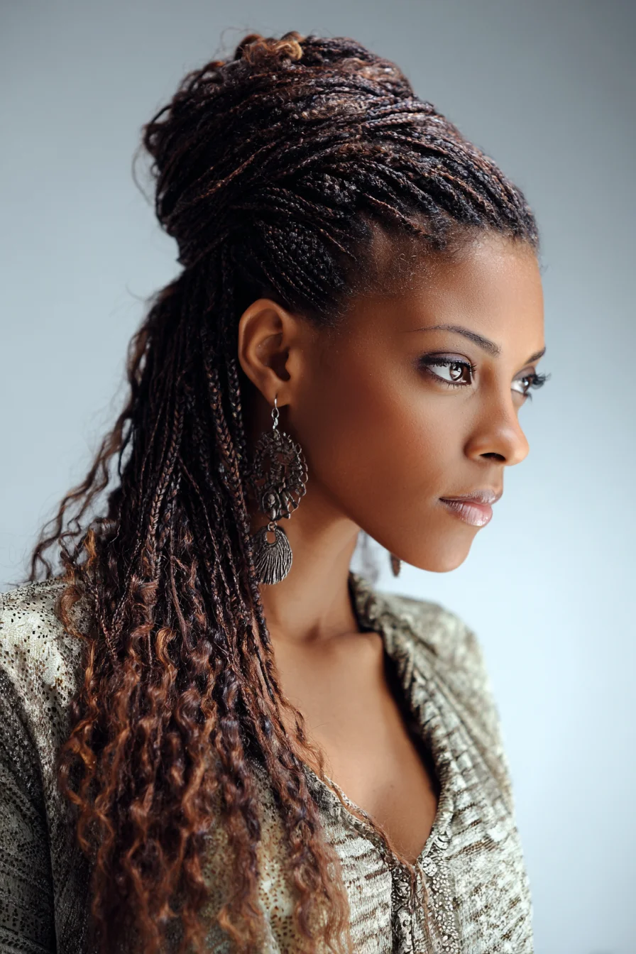 Half‑Up Micro Braids / Twists with Curly Ends — Protective Style for Natural Hair