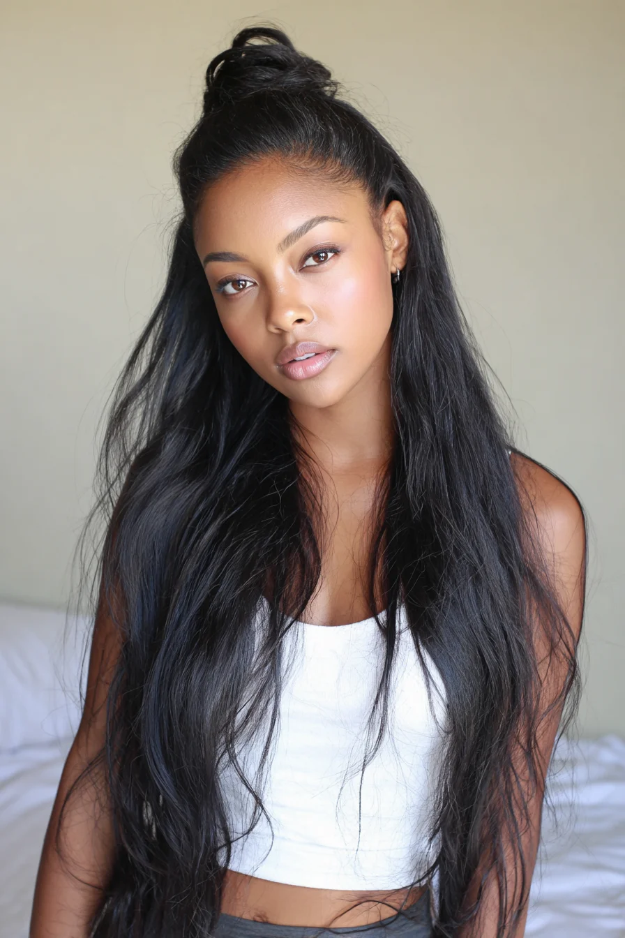 Half-Up Top Knot with Long Textured Waves