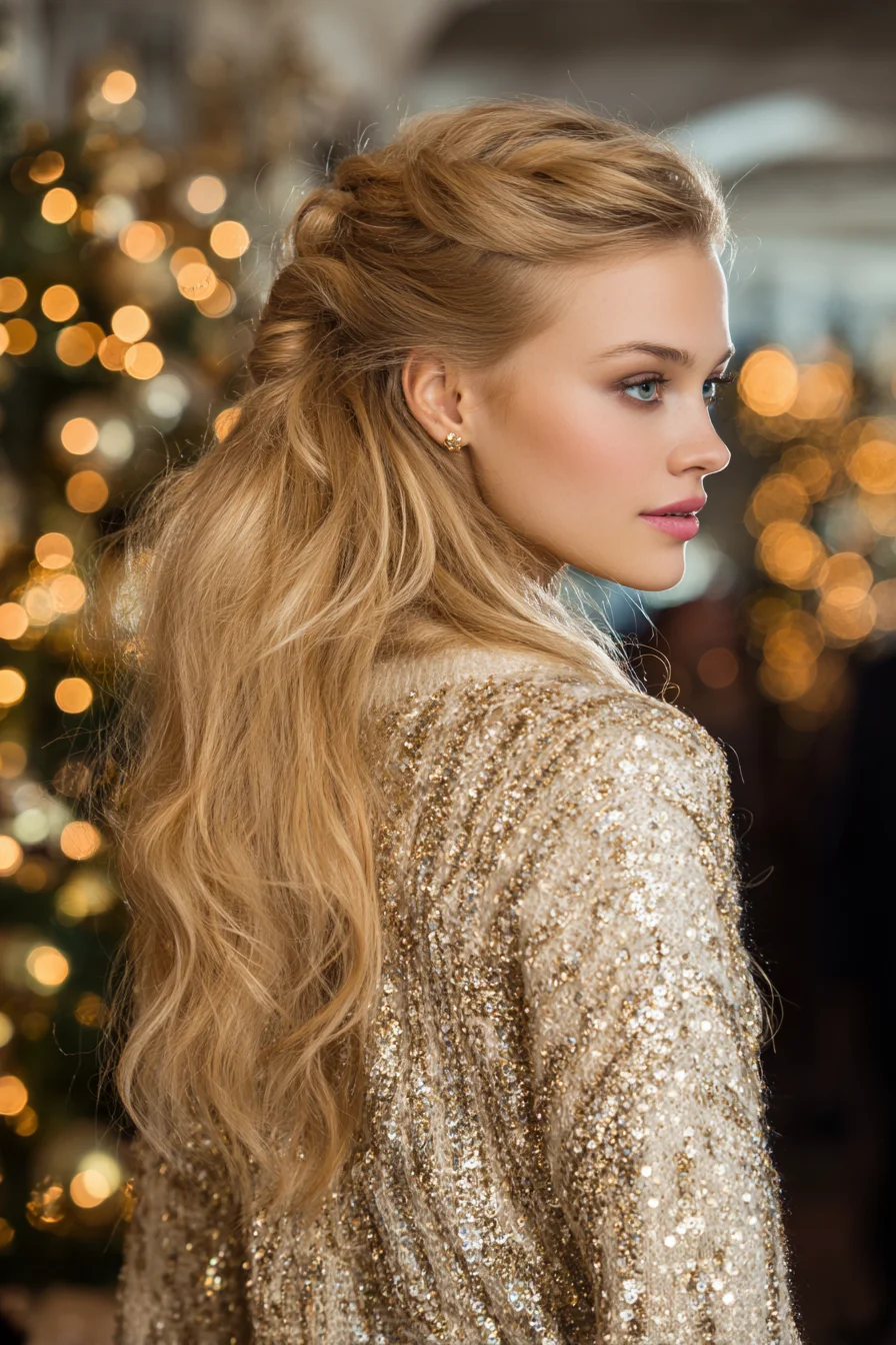 Half-Up Voluminous Waves for Long Blonde Hair
