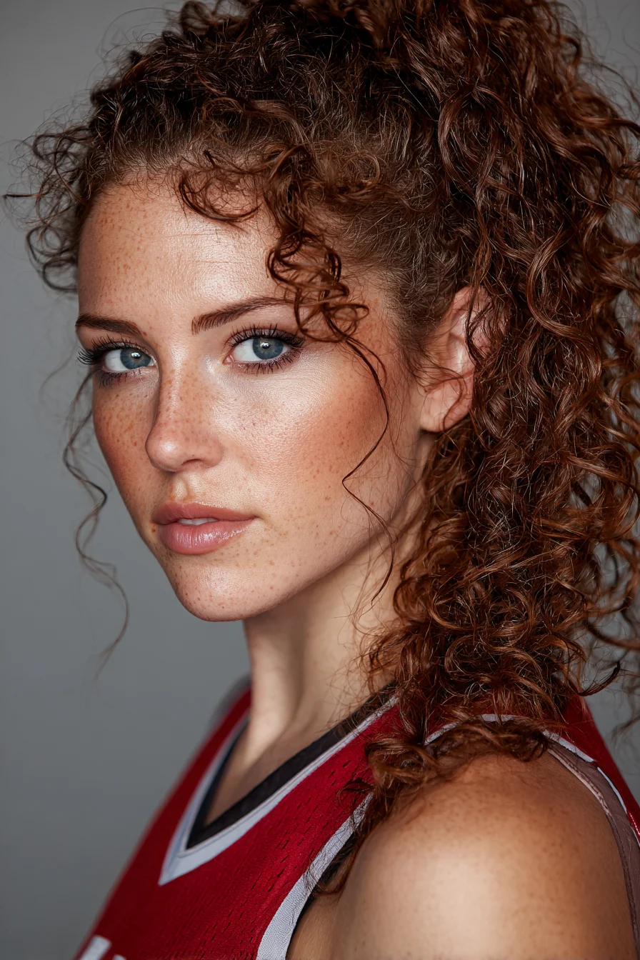 High Curly Ponytail with Face‑Framing Ringlets