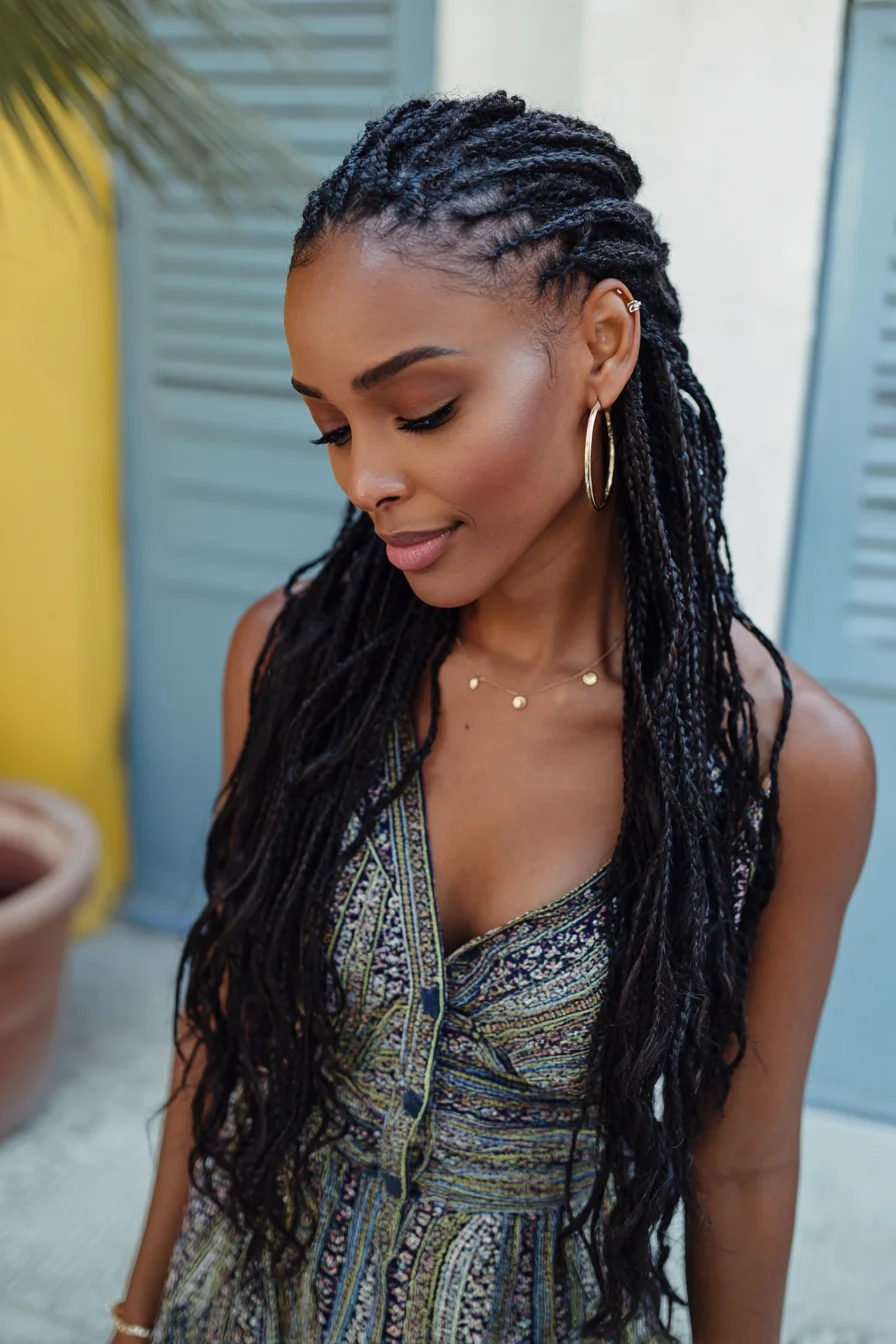 Knotless Feed‑In Box Braids with Cornrow Crown — Long Protective Braids
