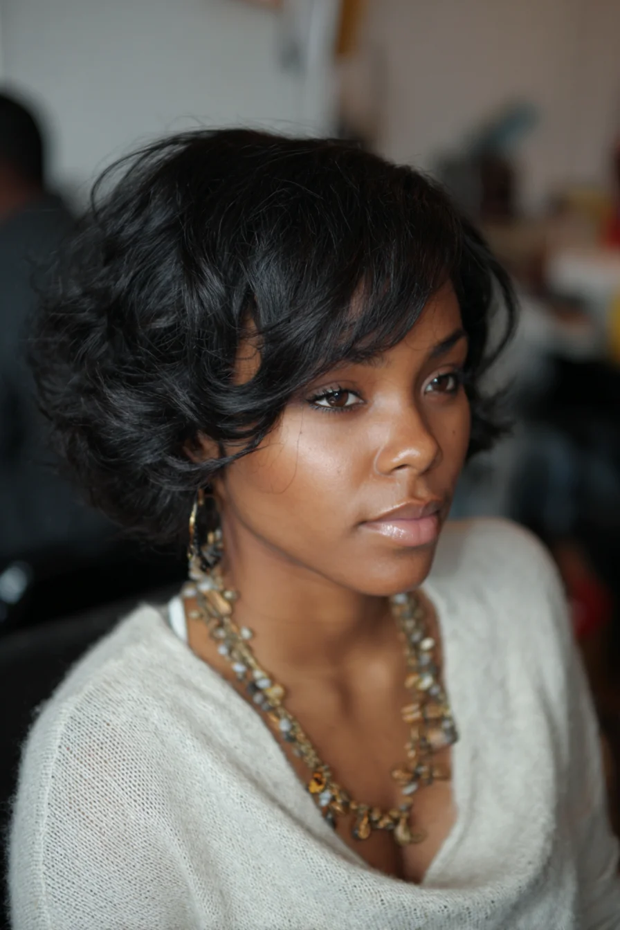 Layered Short Bob with Soft Waves and Side‑Swept Bangs