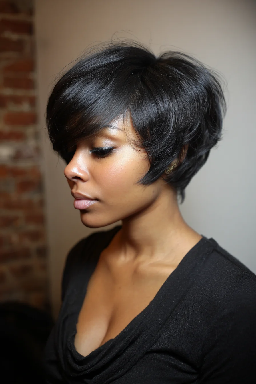 Layered Short Pixie with Side‑Swept Bangs and Tapered Nape
