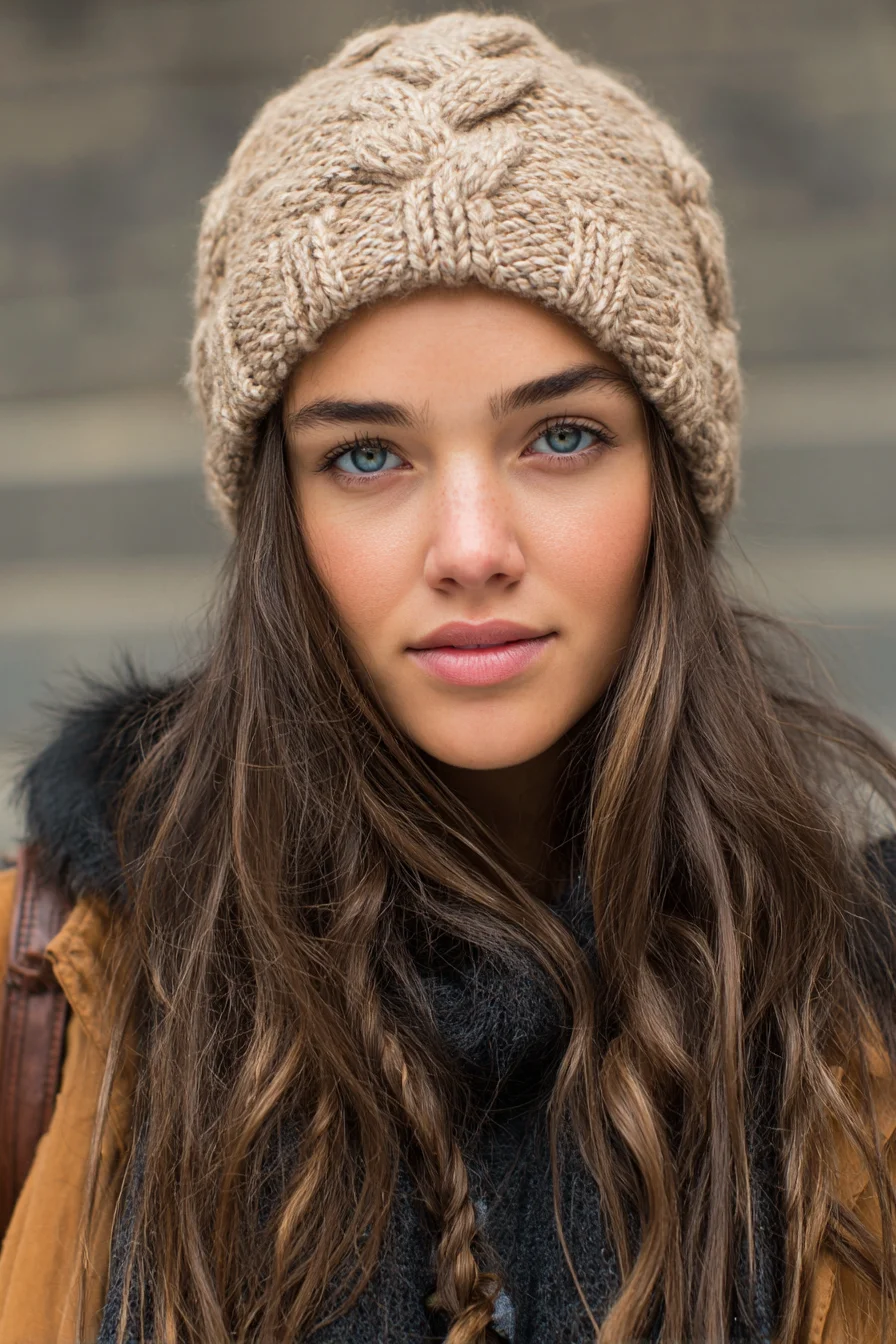 Long Beachy Waves with Face‑Framing Layers — Beanie‑Friendly Everyday Look