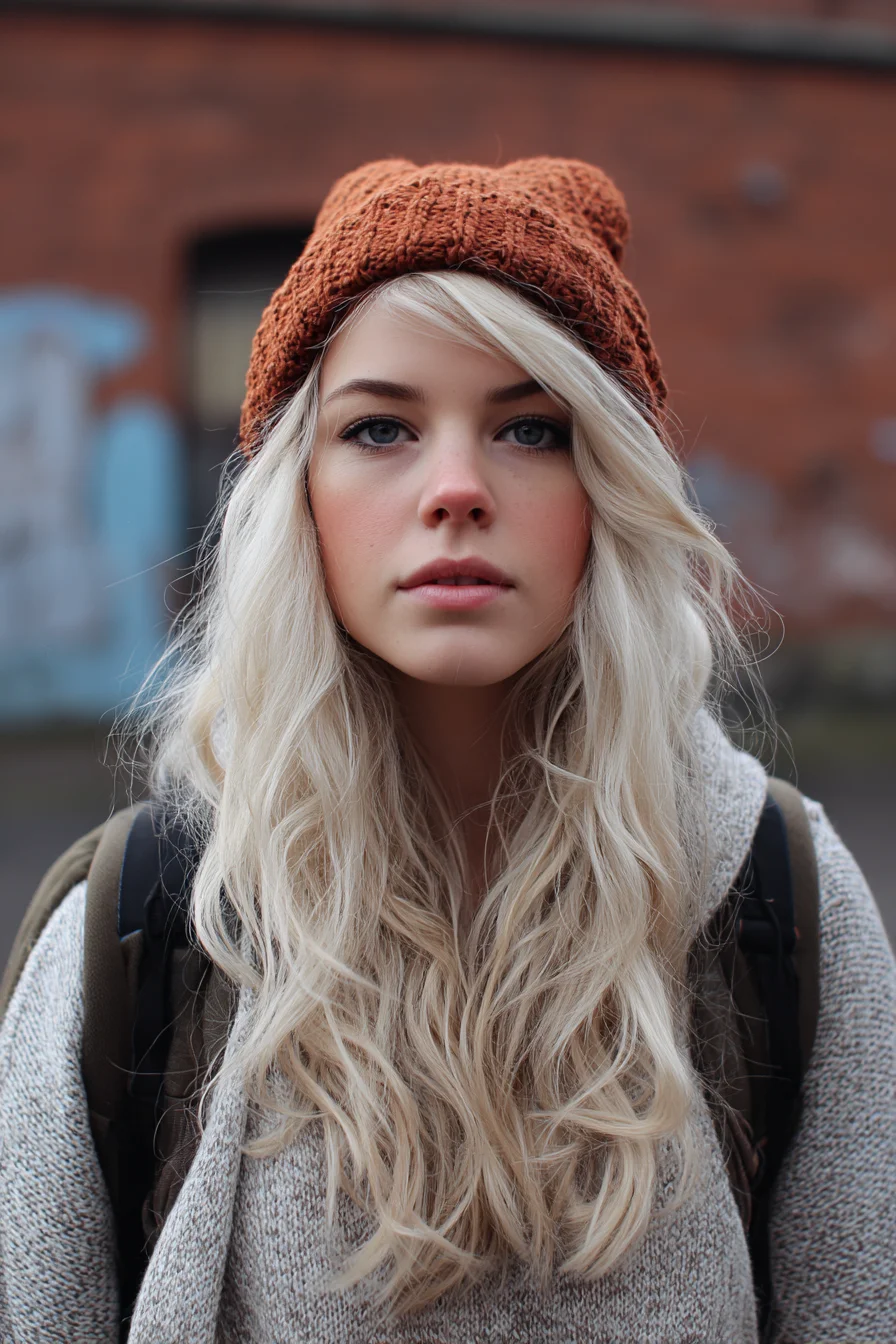 Long Beachy Waves with Side-Swept Fringe — Textured Blonde Layers