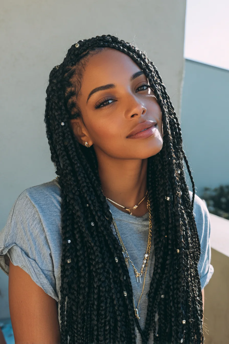Long Box Braids with Beads — Feed-In Protective Braided Style