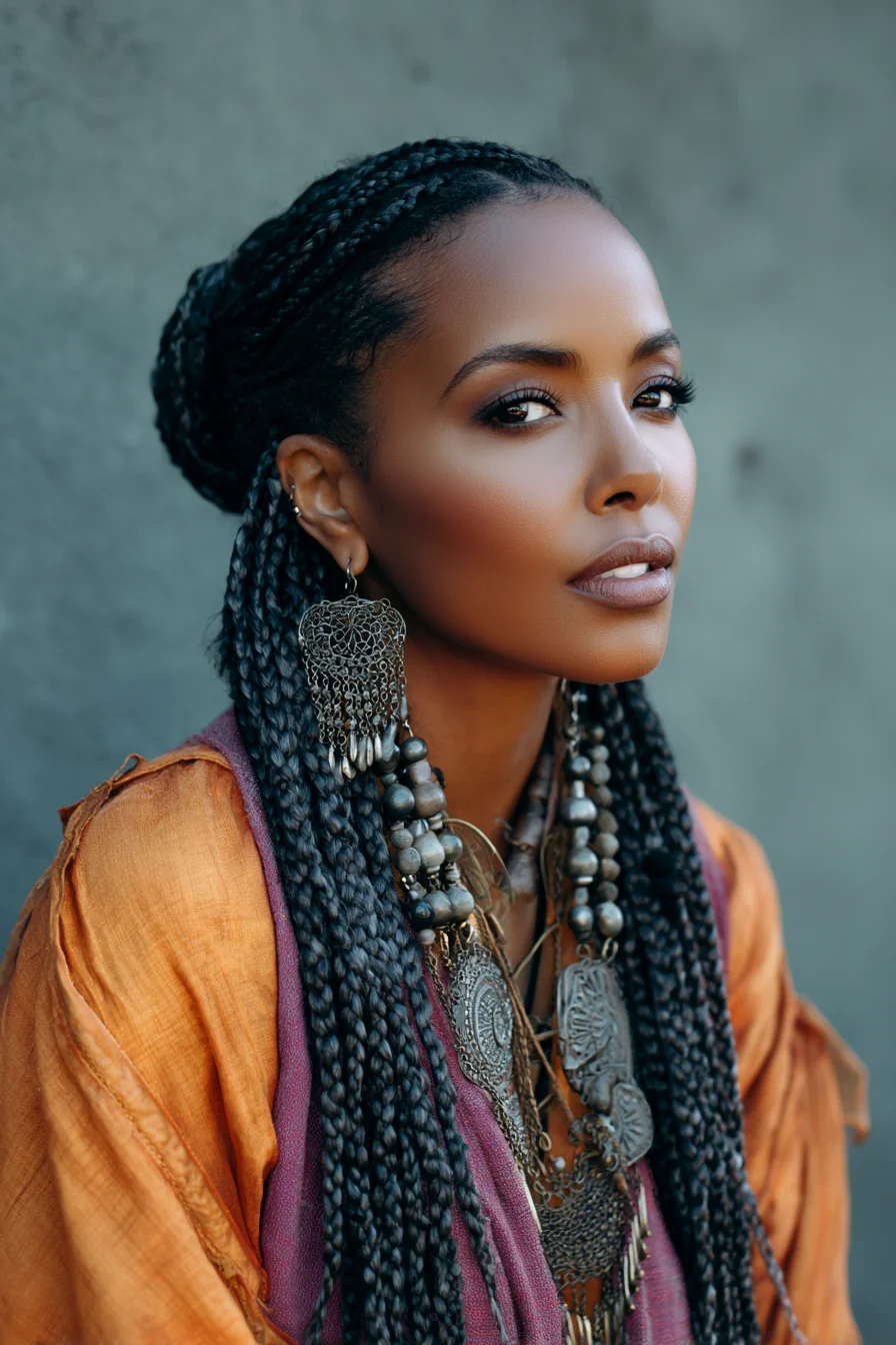 Long Box Braids with Low Wrapped Bun — Protective Braided Updo