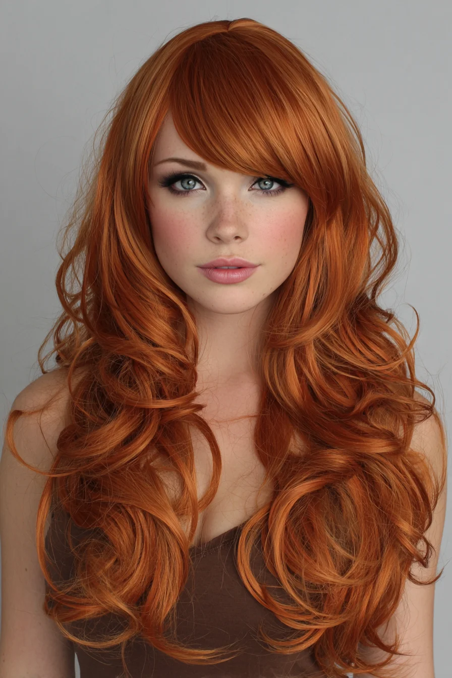 Long Copper-Red Layered Waves with Side-Swept Fringe
