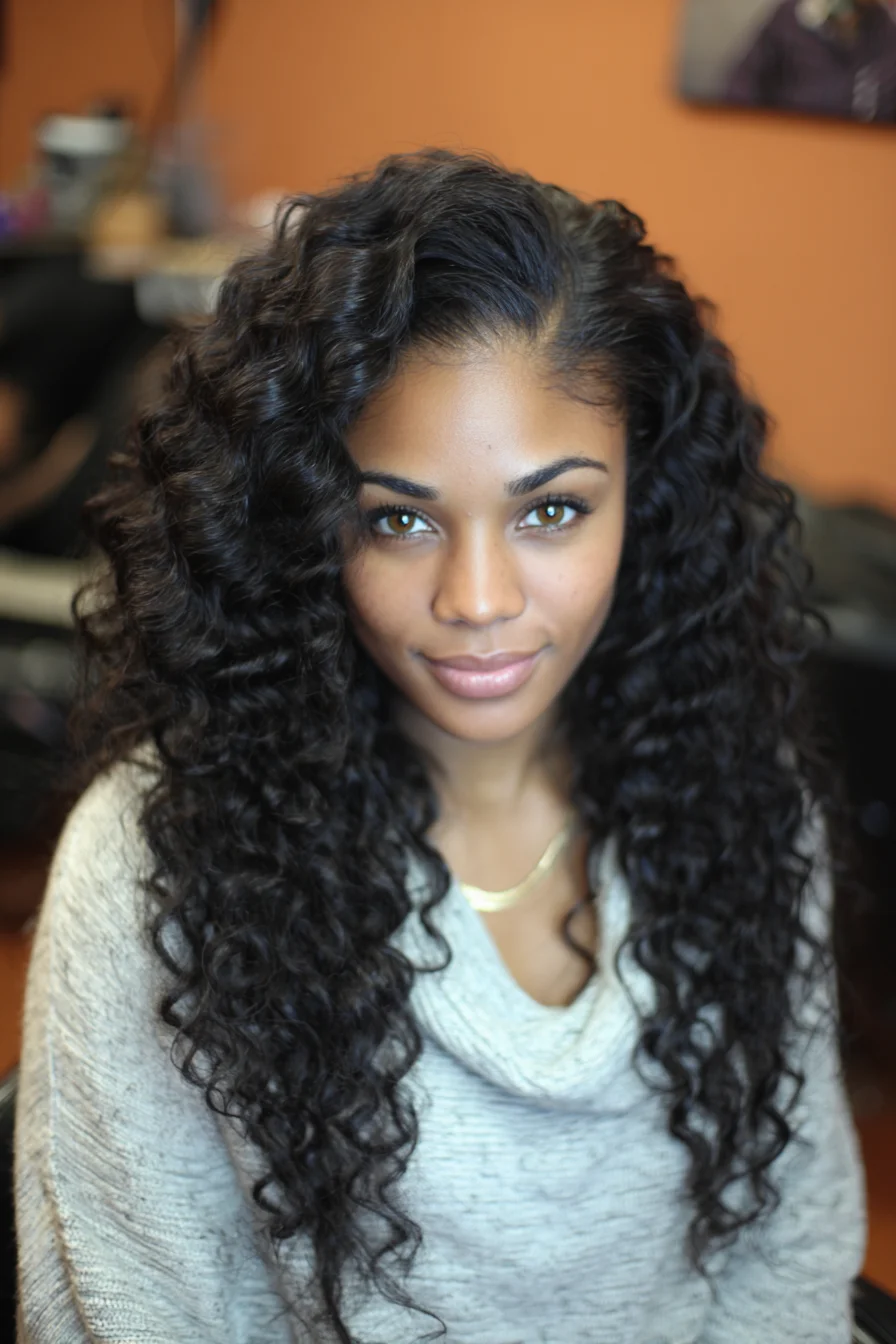 Long Deep-Curly Layers with Side Part — Voluminous Defined Curls