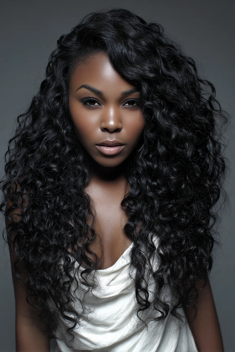 Long Deep Wave Curls with Side-Swept Volume