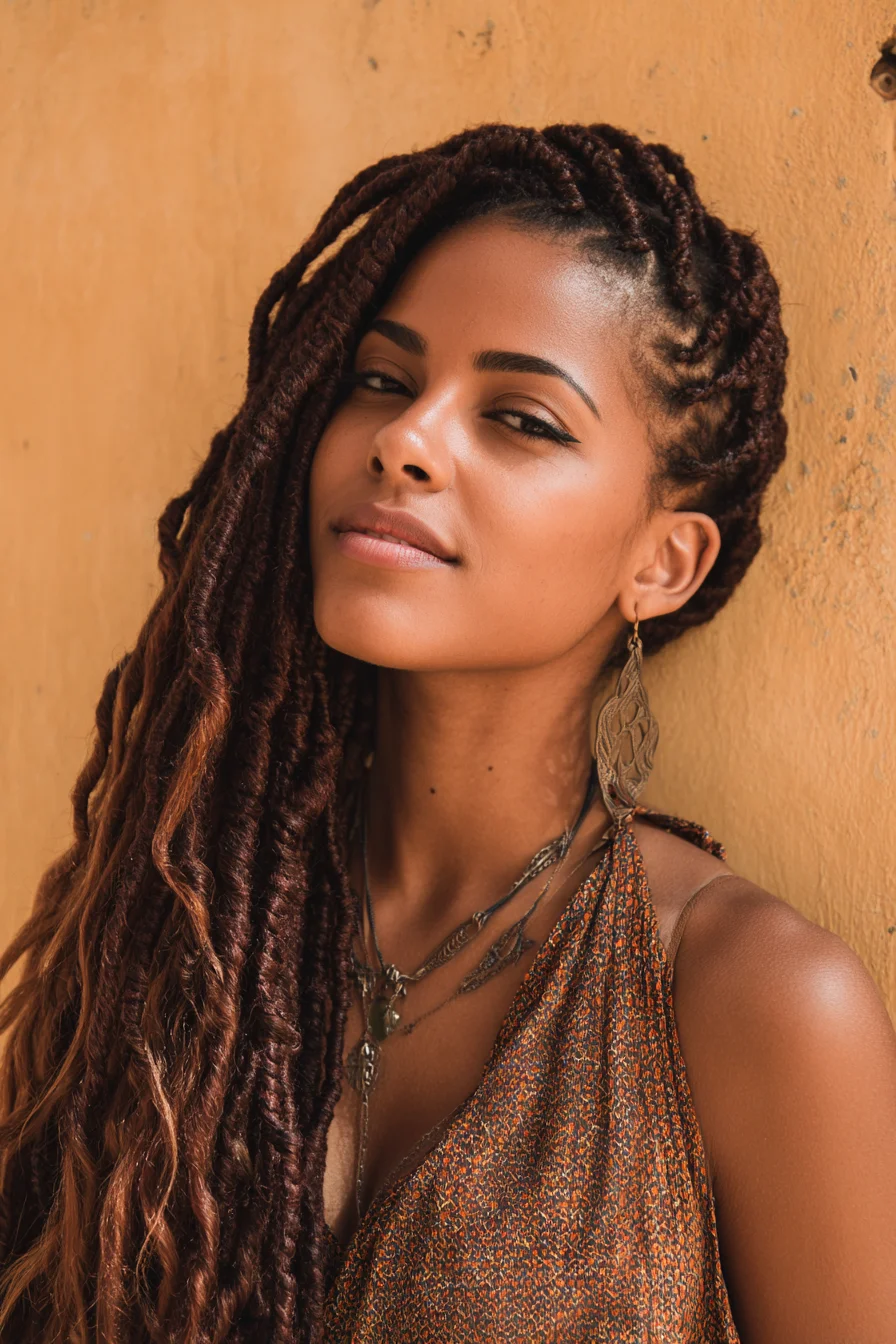 Long Goddess Faux Locs with Side Part — Protective Twists for Natural Hair