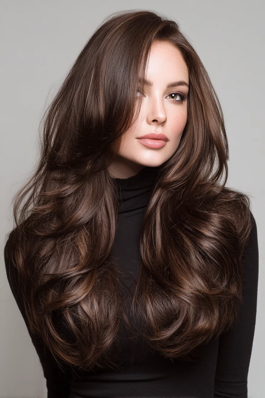 Long Layered Blowout with Face‑Framing Curtain Layers