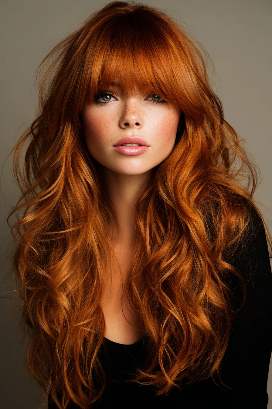 Long Layered Copper Waves with Blunt Fringe