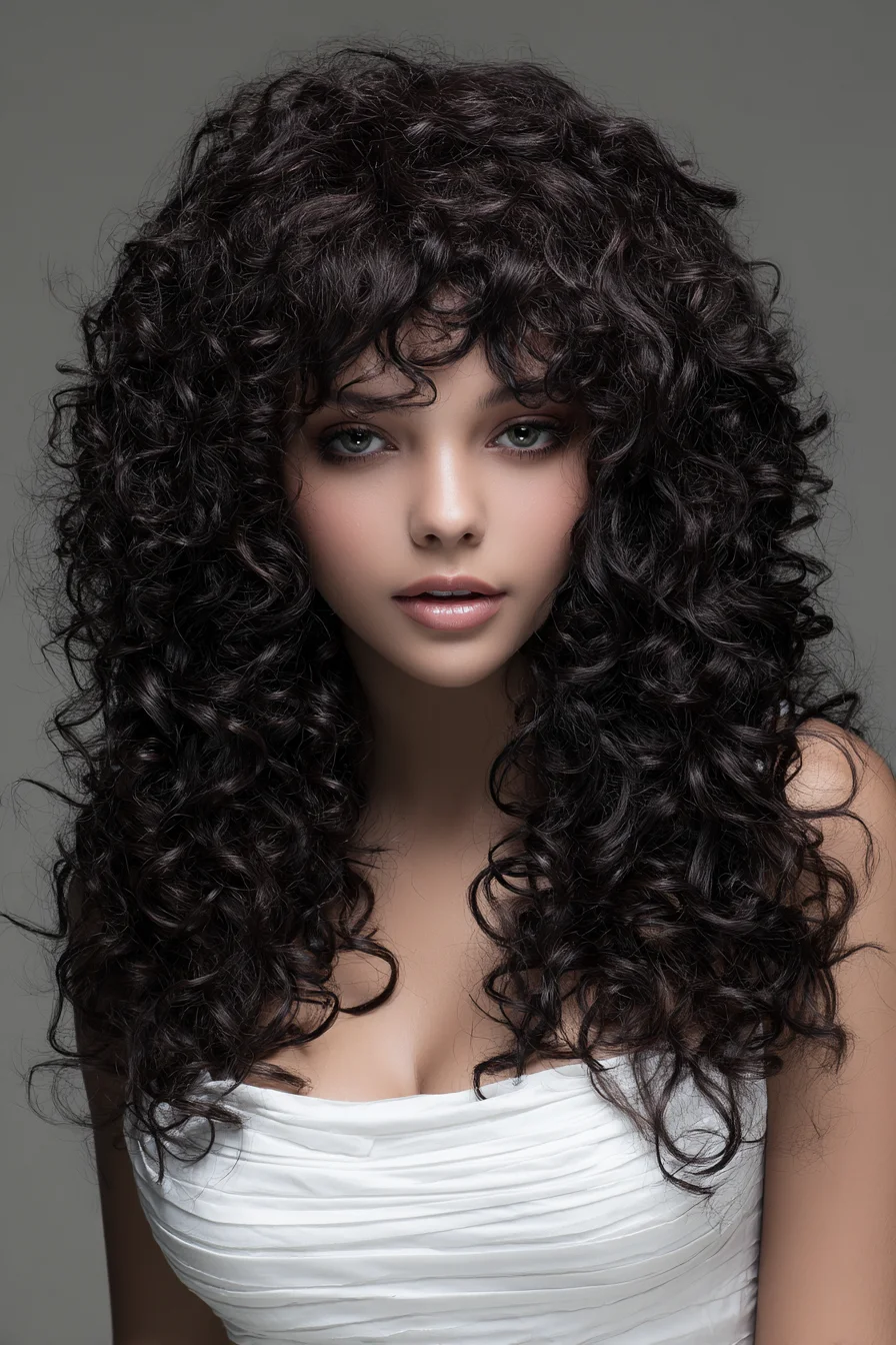 Long Layered Curls with Soft Curly Fringe
