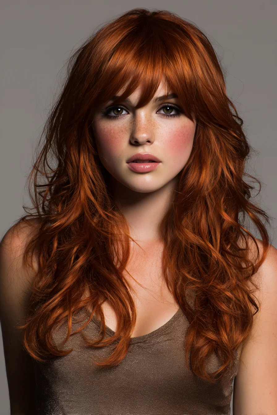 Long Layered Cut with Curtain Bangs and Loose Beachy Waves