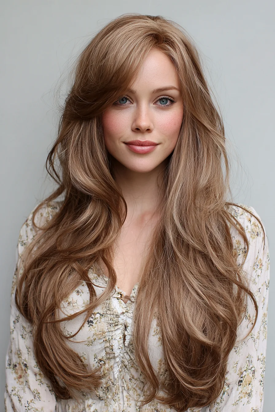 Long Layered Cut with Face‑Framing Curtain Bangs and Soft Waves