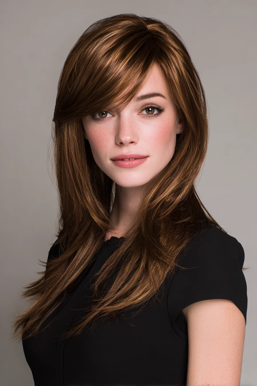 Long Layered Cut with Side-Swept Fringe and Face‑Framing Layers