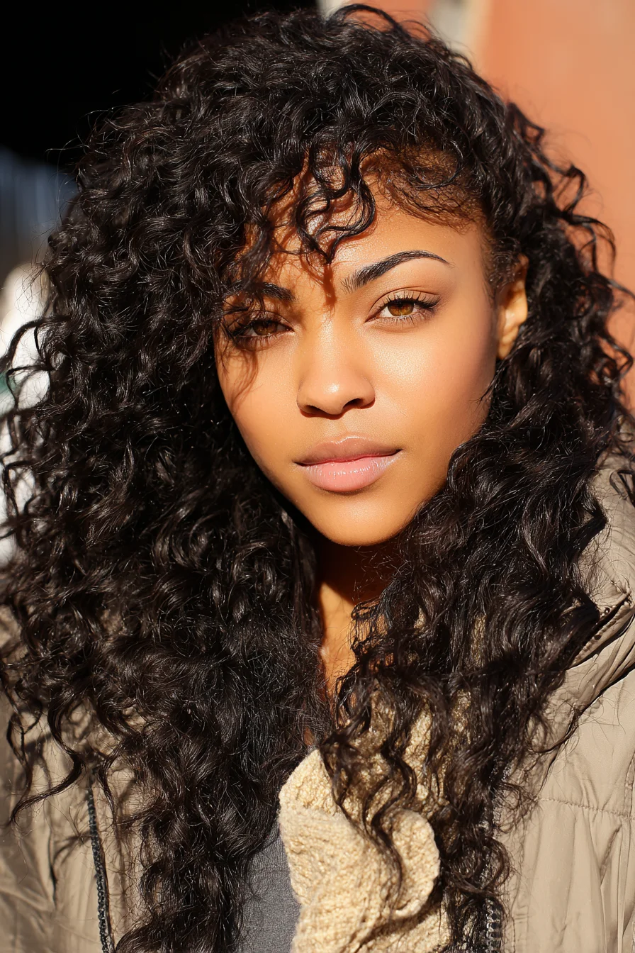 Long Layered Loose Curls with Face-Framing Fringe