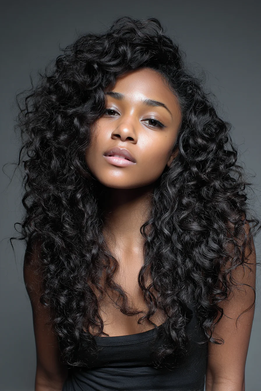 Long Layered Natural Curls with Face‑Framing Volume