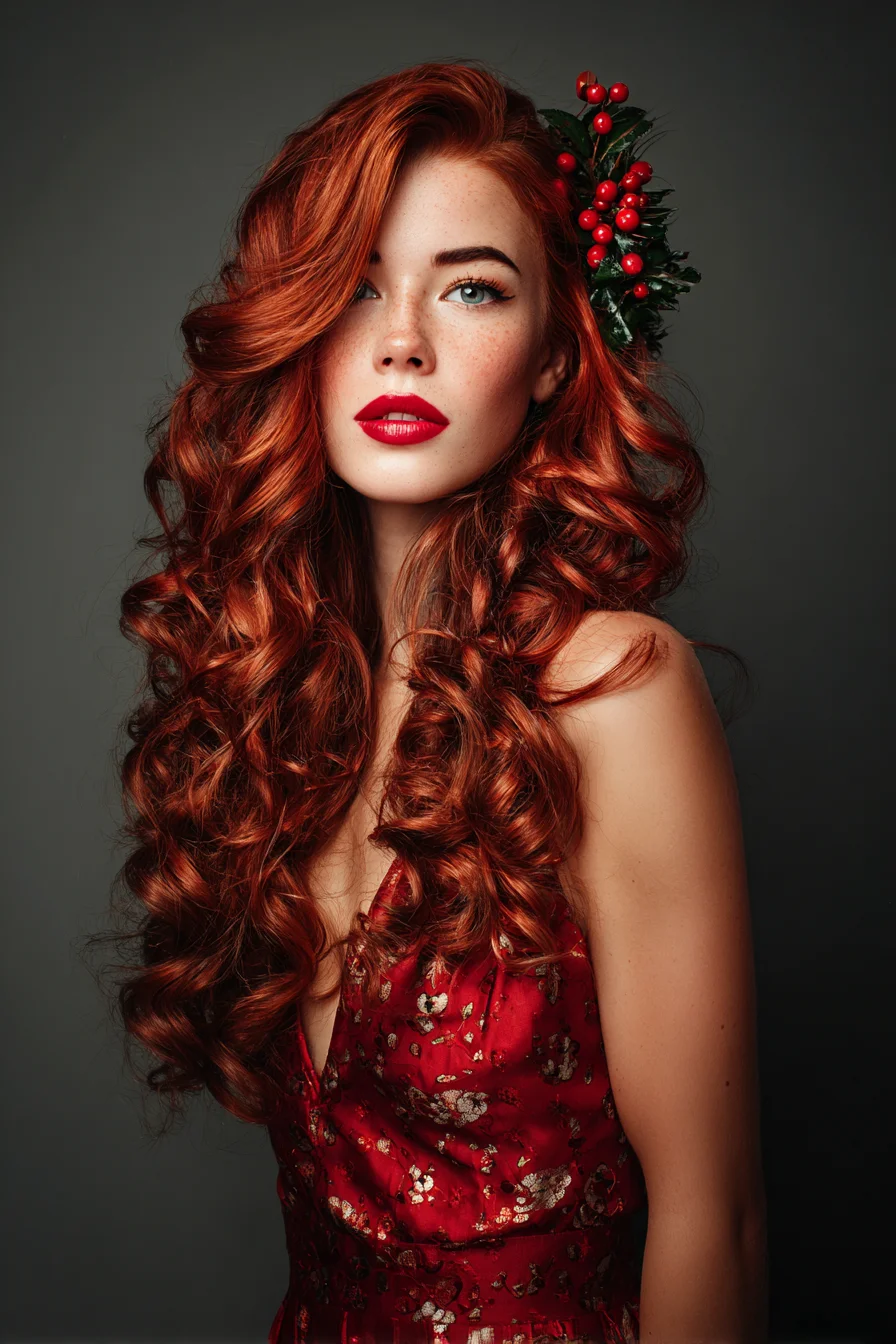 Long Layered Red Curls with Side‑Swept Volume
