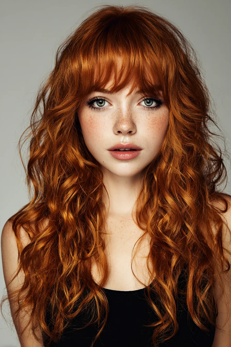 Long Layered Shag with Curtain Bangs for Wavy to Curly Hair