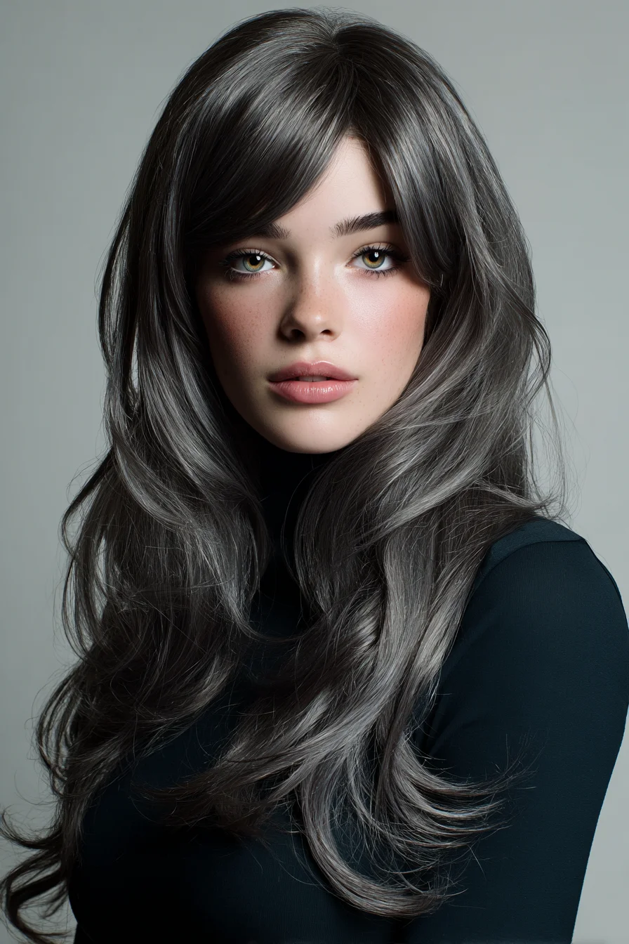 Long Layered Shag with Curtain Bangs — Soft Face‑Framing Waves